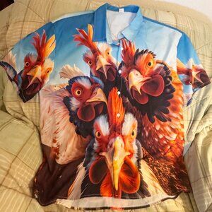 Super Fun Men's Shirt 3XL Chicken Trio Retro Style Like New